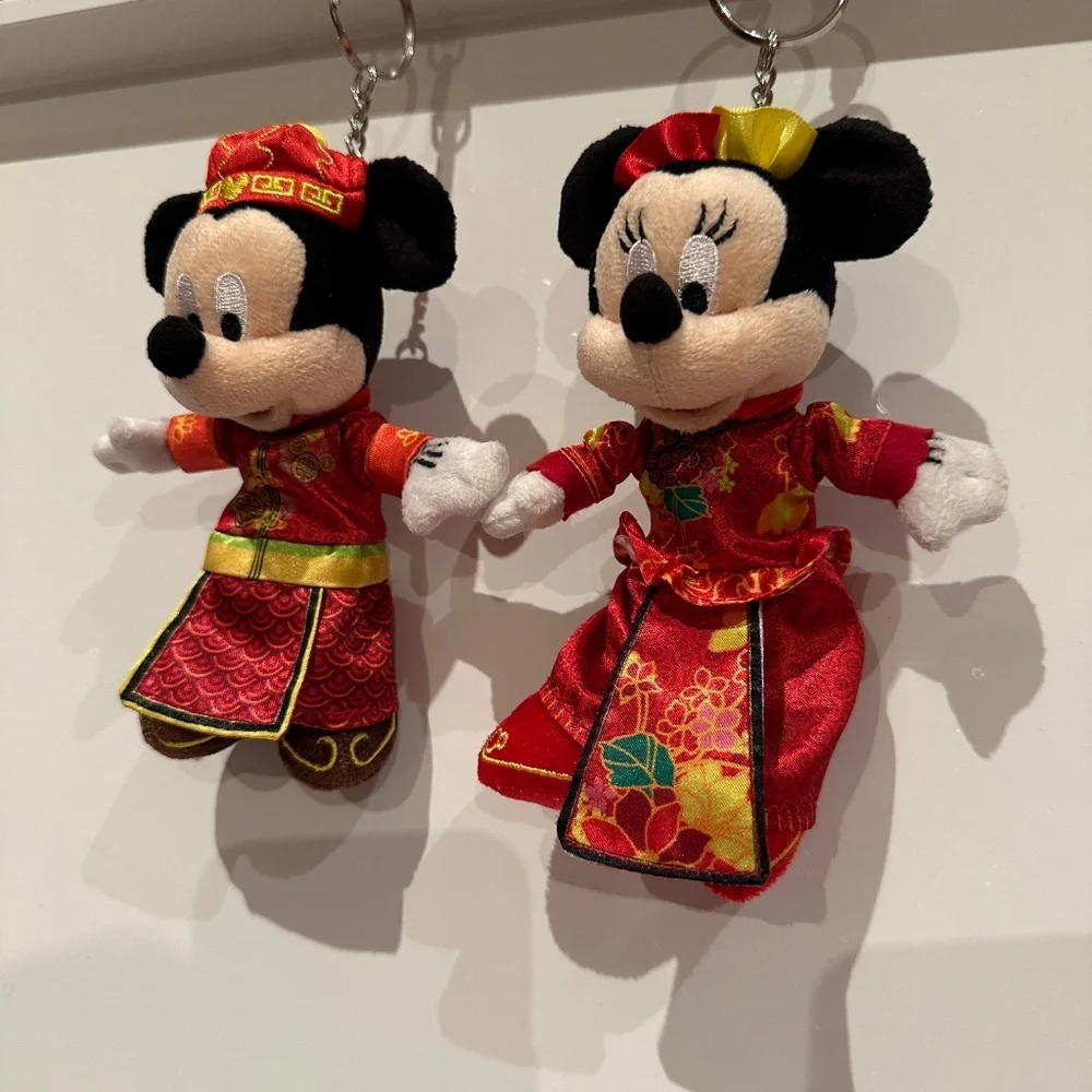 Authentic Disney Hong Kong Disneyland New Year Mickey & Minnie Plushie Keychain - Picture 2 of 6